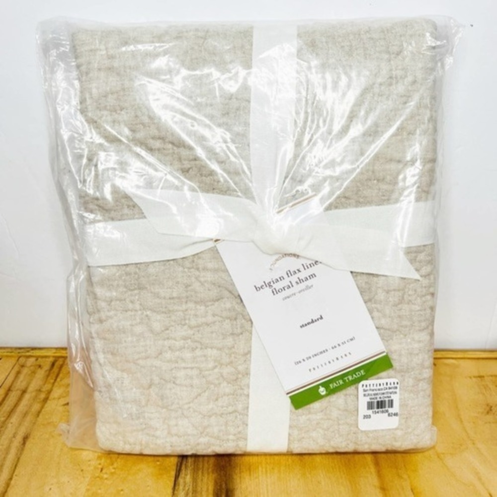 Pottery Barn BELGIAN FLAX LINEN 1 Standard Floral Stitch‎ Quilted Sham